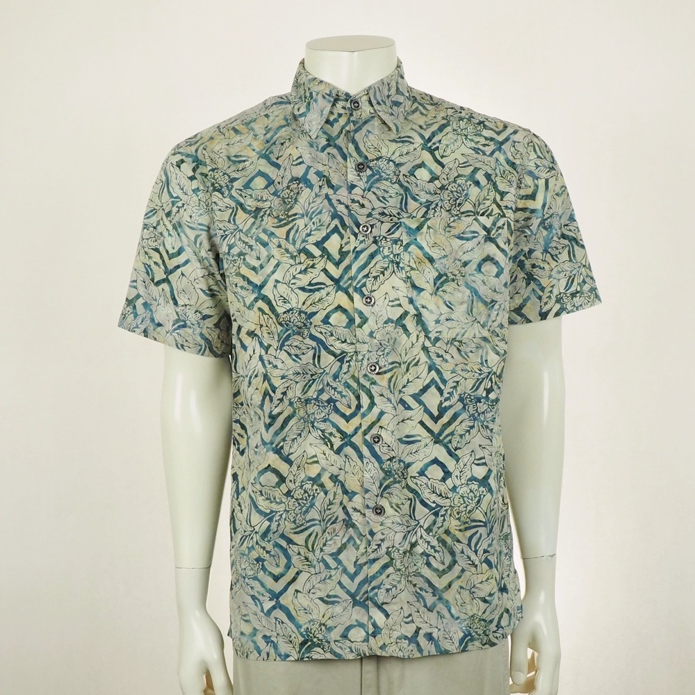 Johari West Hawaiian Shirt Mens Small Beige Floral Cotton Tropical Camp Vacation